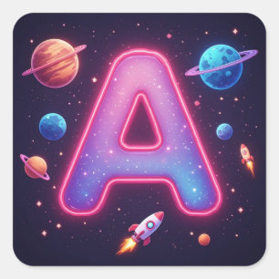 🚀 Cosmic Alphabet Letter A Rockets Stars 🚀 Square Sticker