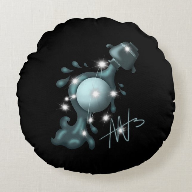 Cosmic Aquarius Uranus Zodiac Round Cushion (Front)