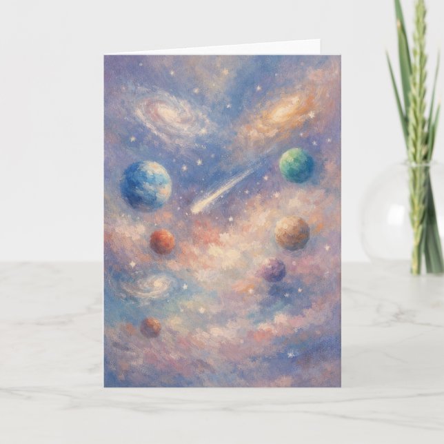 Cosmic Art Card – Planets & Galaxies (Front)