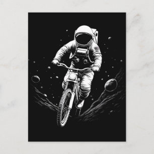 Cosmic Astronaut Bike Ride Space Adventure Holiday Postcard