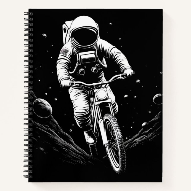 Cosmic Astronaut Bike Ride Space Adventure Notebook (Front)