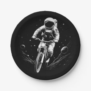 Cosmic Astronaut Bike Ride Space Adventure Paper Plate