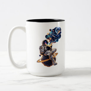 Cosmic Astronaut Reading Space Adventure Two-Tone Coffee Mug