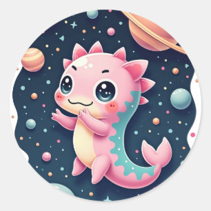 Cosmic Axolotl Galactic Space Adventure Kawaii Sti Classic Round Sticker