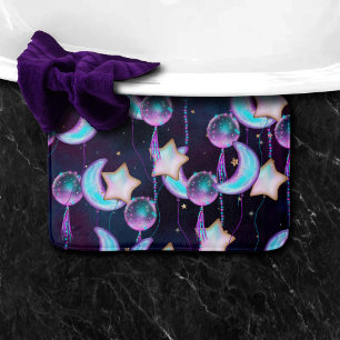 Cosmic Balloons   Blue Purple Moon Stars Planets Bath Mat
