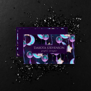 Cosmic Balloons   Blue Purple Moon Stars Planets Business Card
