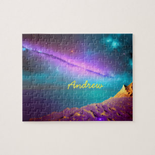 Cosmic Beachscape Under a Neon Sky Jigsaw Puzzle