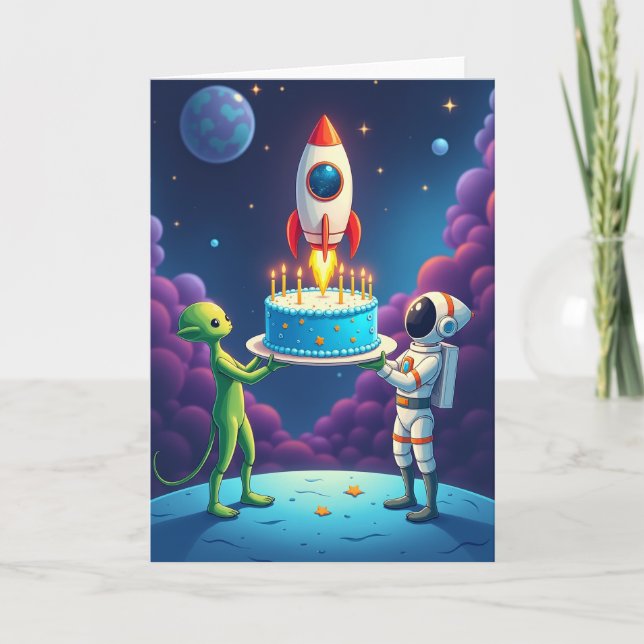 Cosmic Birthday Cake Card (Front)