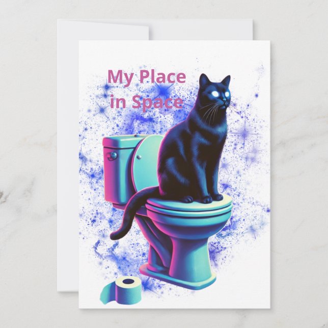  Cosmic Black Cat Toilet – Surreal Vaporwave Art Invitation (Front)