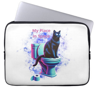 Cosmic Black Cat Toilet – Surreal Vaporwave Art Laptop Sleeve