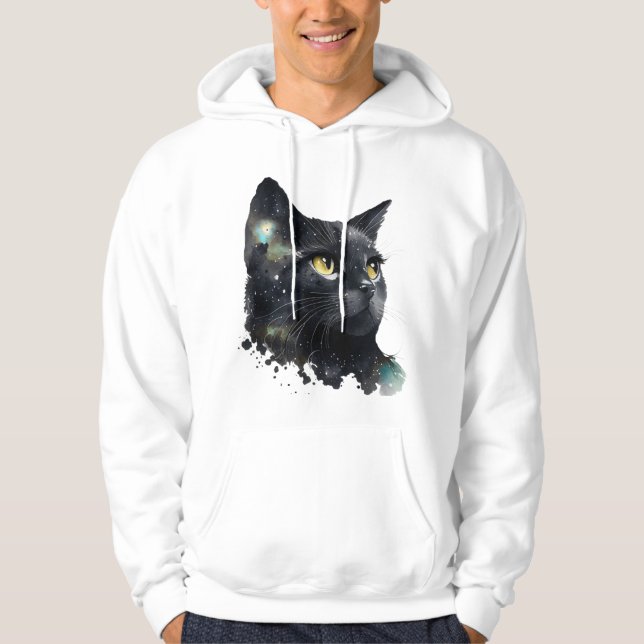 Cosmic Black Cat Watercolor T-Shirt – Artistic Gal Hoodie (Front)