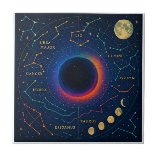 Cosmic Black Hole & Constellations Art - Celestial Ceramic Tile