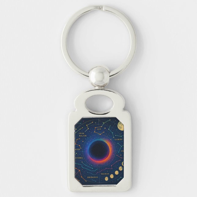 Cosmic Black Hole & Constellations Art - Celestial Key Ring (Front)