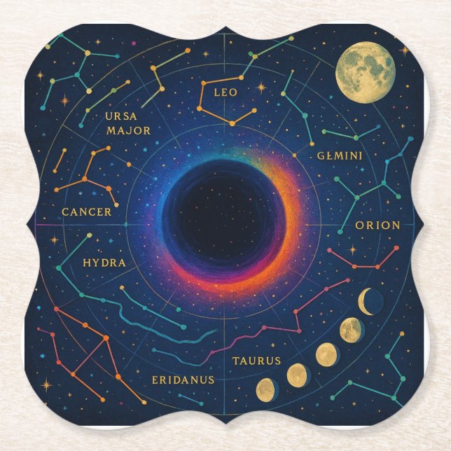 Cosmic Black Hole & Constellations Art - Celestial Paper Coaster (Front)