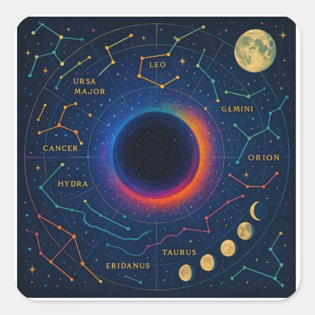 Cosmic Black Hole & Constellations Art - Celestial Square Sticker (Front)