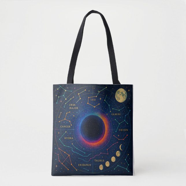 Cosmic Black Hole & Constellations Art - Celestial Tote Bag (Front)