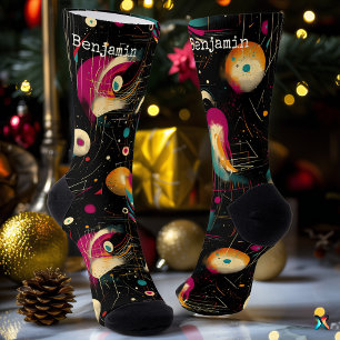 Cosmic Black Socks with Vibrant Nebula Design