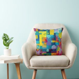 Cosmic Bloom Garden: Abstract Mosaic of Dreams Cushion