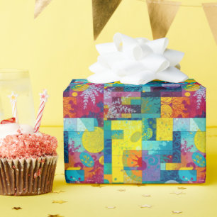 Cosmic Bloom Garden: Abstract Mosaic of Dreams Wrapping Paper