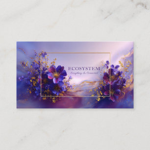 Cosmic Bloom Purple and Gold Abstract Business Card