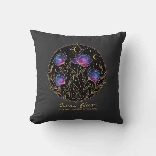 Cosmic Blooms – Celestial Floral Mandala flowers Cushion (Front)