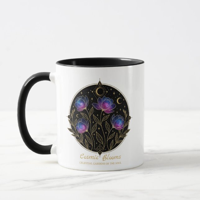Cosmic Blooms – Celestial Floral Mandala flowers Mug (Left)