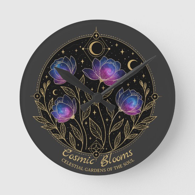 Cosmic Blooms – Celestial Floral Mandala flowers Round Clock (Front)