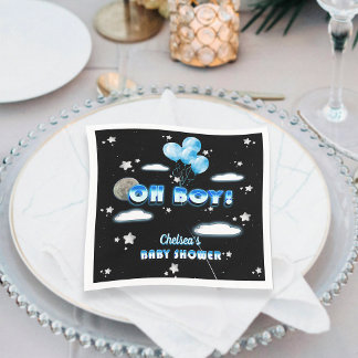 Cosmic Blue Balloons Stars Cute Oh Boy Baby Shower Napkin