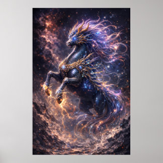 Cosmic Blue Dragon Fantasy Galaxy Dragon Celestial Poster
