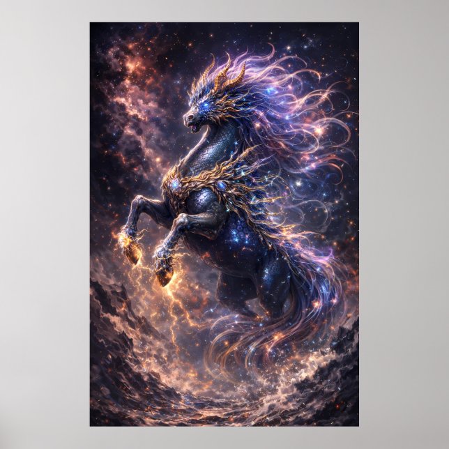 Cosmic Blue Dragon Fantasy Galaxy Dragon Celestial Poster (Front)
