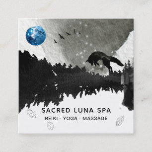 *~* Cosmic Blue Moon Fox Leaping Pine Tree Square Business Card