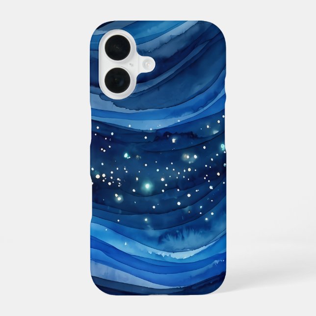 Cosmic Blue Ocean Watercolor iPhone 16 Case (Back)