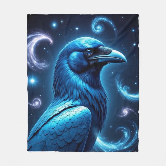 Cosmic Blue Raven Fleece Blanket (Front)