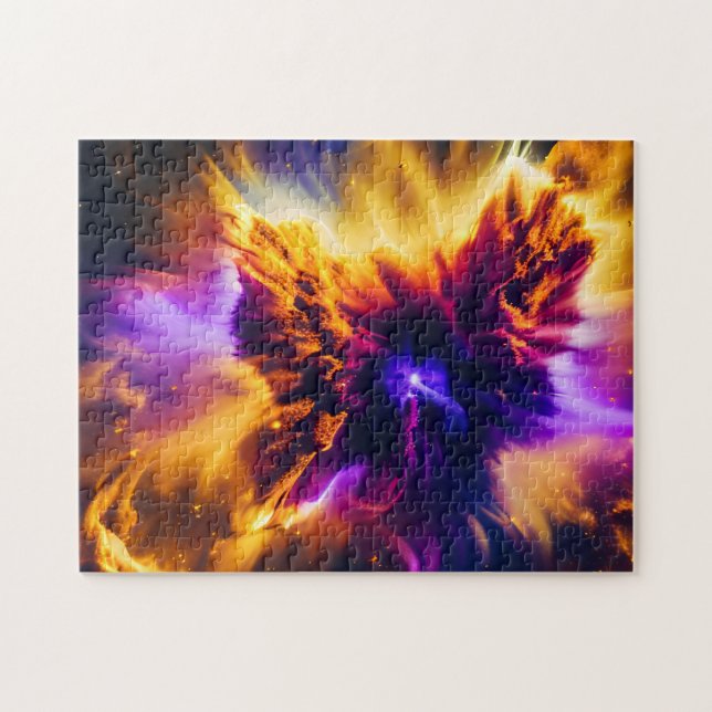 Cosmic Blue Red Purple Nebula Exploding in Space Jigsaw Puzzle (Horizontal)