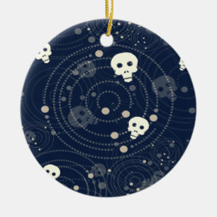 Cosmic Blue Skull Silhouette Pattern Ceramic Ornament