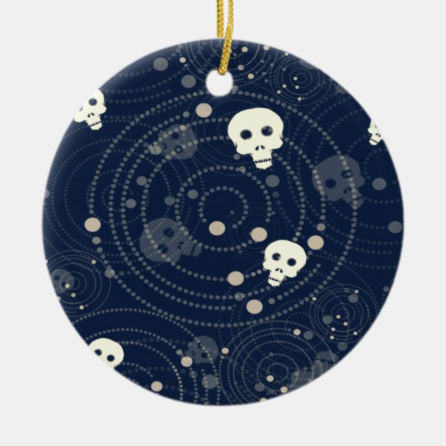 Cosmic Blue Skull Silhouette Pattern Ceramic Ornament (Front)