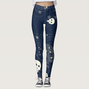 Cosmic Blue Skull Silhouette Pattern Leggings