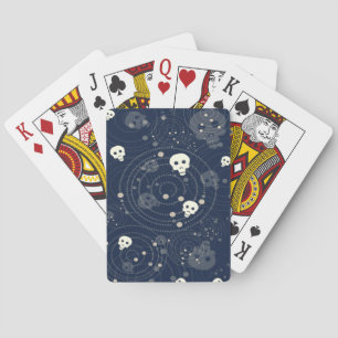 Cosmic Blue Skull Silhouette Pattern Playing Cards