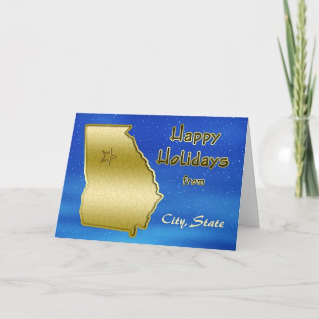 Cosmic Blue Sky Georgia Map Custom Holiday Card (Front)