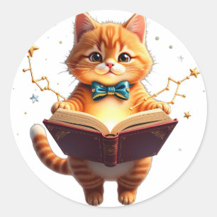 Cosmic BookTok Cat Reading in Space Galaxy Book Lo Classic Round Sticker