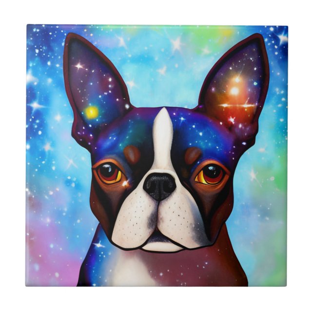 Cosmic Boston Terrier  Ceramic Tile (Front)