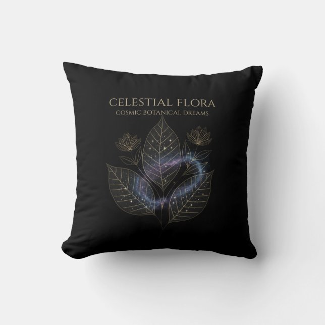 Cosmic Botanical Shadows & Starry Plant Outlines Cushion (Front)