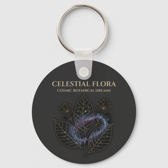 Cosmic Botanical Shadows & Starry Plant Outlines Key Ring (Front)