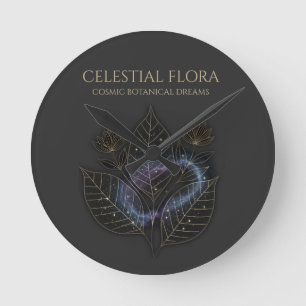 Cosmic Botanical Shadows & Starry Plant Outlines Round Clock