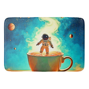 Cosmic Brew: Astronaut's Coffee Dream Bath Mat