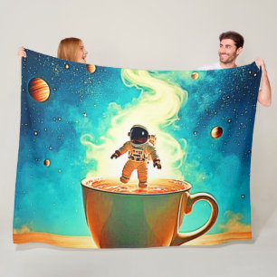 Cosmic Brew: Astronaut's Coffee Dream Fleece Blanket
