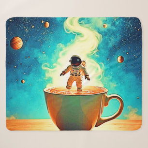 Cosmic Brew: Astronaut's Coffee Dream Sherpa Blanket