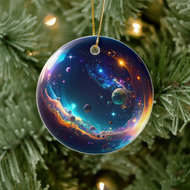 Cosmic Bubble Galaxy Fantasy Art Ceramic Ornament (Tree)