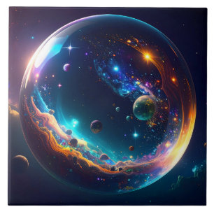 Cosmic Bubble Galaxy Fantasy Art Ceramic Tile