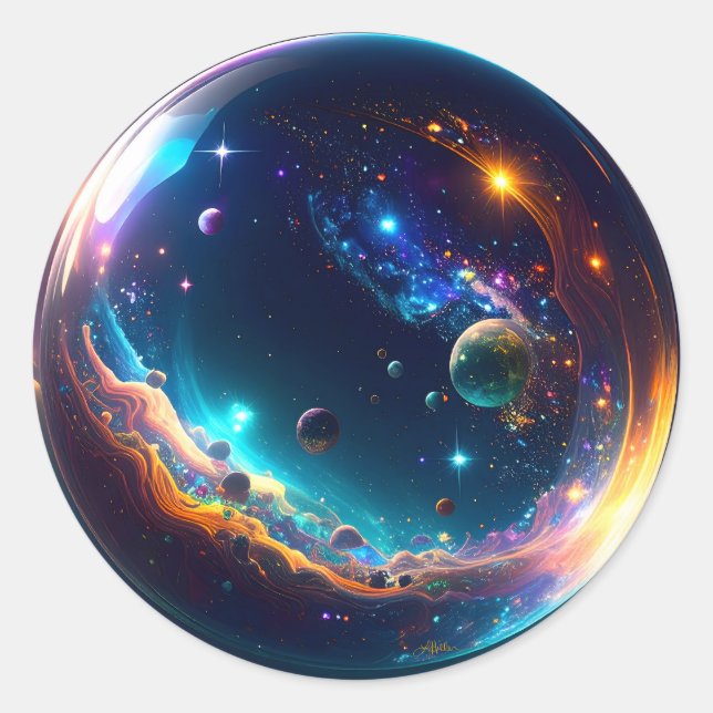Cosmic Bubble Galaxy Fantasy Art Classic Round Sticker (Front)